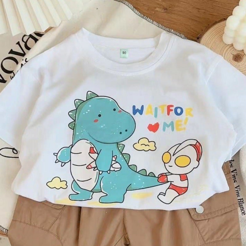 Cotton Children'S Boys And Girls Children'S 2024 Cartoon Printed Breathable All-Match Round Neck T-Shirt Top Trendy - Image 1