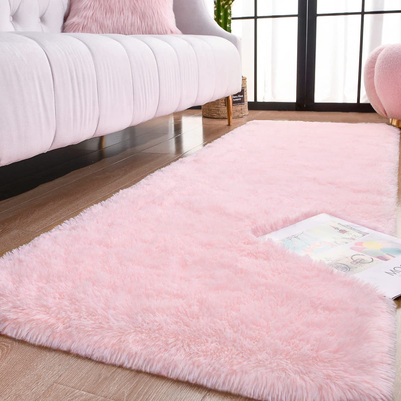 Keeko Small Fluffy Rug for Bedroom  2x4 Pink Bedside Runner Rug Non Slip Throw Rugs for Living Room Entryway Shag Fuzzy Faux Fur Washable Area Rug Indoor Carpet for Kids Girls Nursery Room Decor - Image 1
