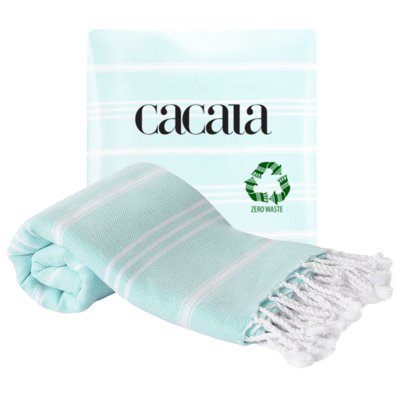 Cacala 100 Turkish Cotton Kitchen Tea Towels Highly Absorbent Luxury Soft Quick Drying Dish Towel with Hanging Loop for Gym Yoga Bath Sports Cleaning and Kitchen 23 x 36 Aquamarine