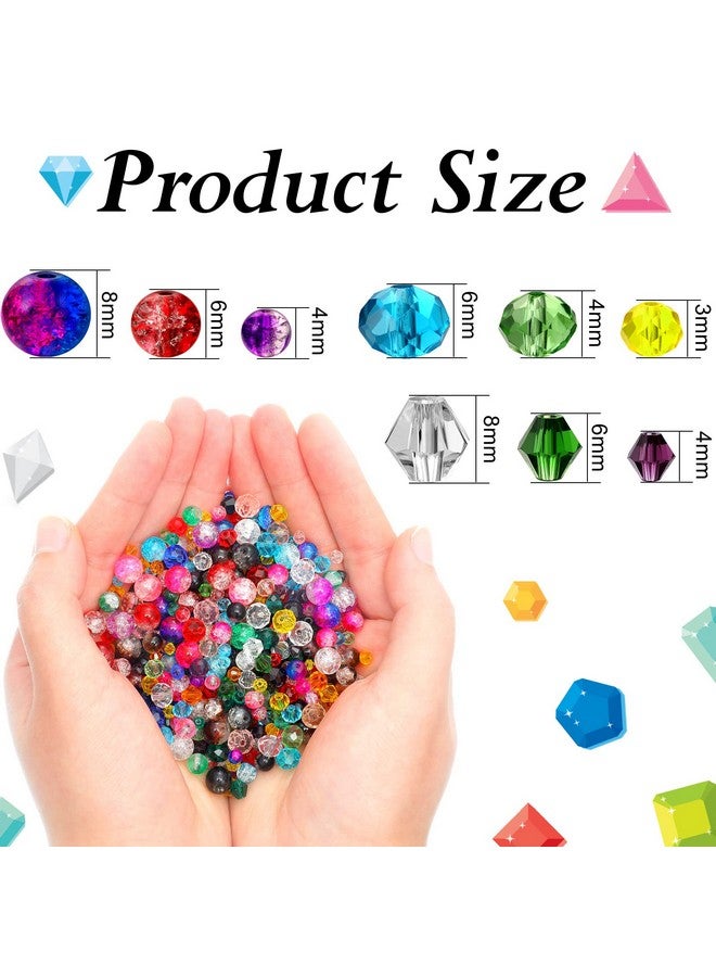 Sureio 1300 Pieces Crystal Beads for Jewelry Making Crackle Glass Beads Faceted Crystal Glass Beads Bicone Crystal Beads Loose Beads Sparkly Beads for Bracelets Necklace Pendants Making Supplies - Image 3