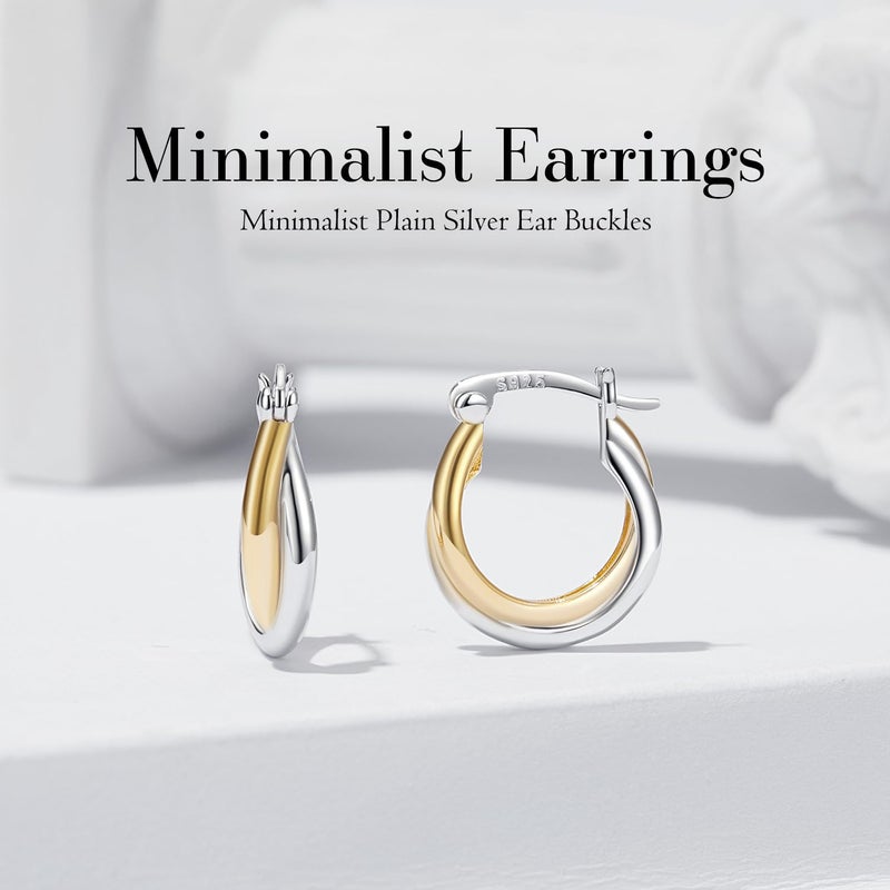 WOSTU 14K Gold Silver Two-Tone Small Oval Hoop Earrings for Women,Lightweight Double Row Interlocking Huggie Earring Fashion Jewelry for Birthday Christmas Anniversary Wife Mom - Image 4