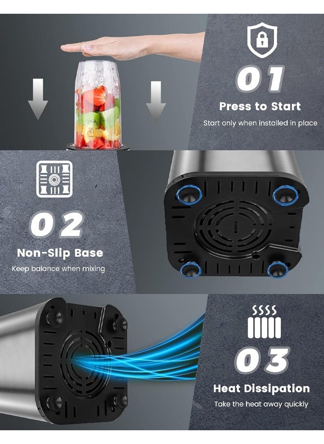 Zeemey - 3-in-1 Personal Compact Sports Blender for Shakes and Smoothies, Personal Size Blenders for Kitchen with 6 Fins Blender Blade, 2 * 22 oz/650 ML To-Go Cups and 1*10oz/300ml Grind Cup 450W - Image 1