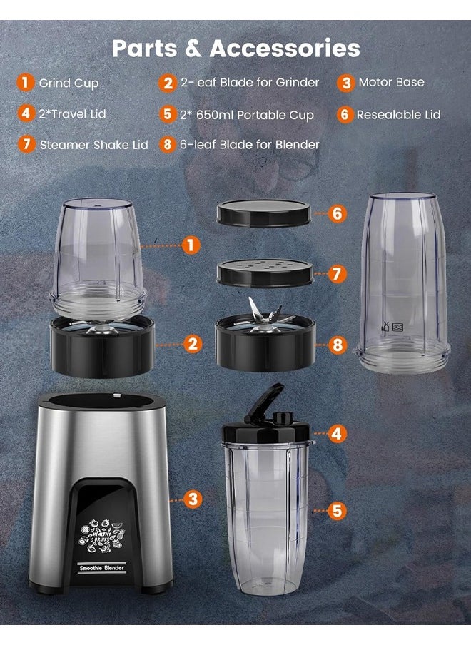 Zeemey - 3-in-1 Personal Compact Sports Blender for Shakes and Smoothies, Personal Size Blenders for Kitchen with 6 Fins Blender Blade, 2 * 22 oz/650 ML To-Go Cups and 1*10oz/300ml Grind Cup 450W - Image 1