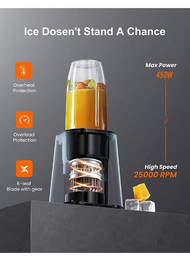 Zeemey - 3-in-1 Personal Compact Sports Blender for Shakes and Smoothies, Personal Size Blenders for Kitchen with 6 Fins Blender Blade, 2 * 22 oz/650 ML To-Go Cups and 1*10oz/300ml Grind Cup 450W - Image 1