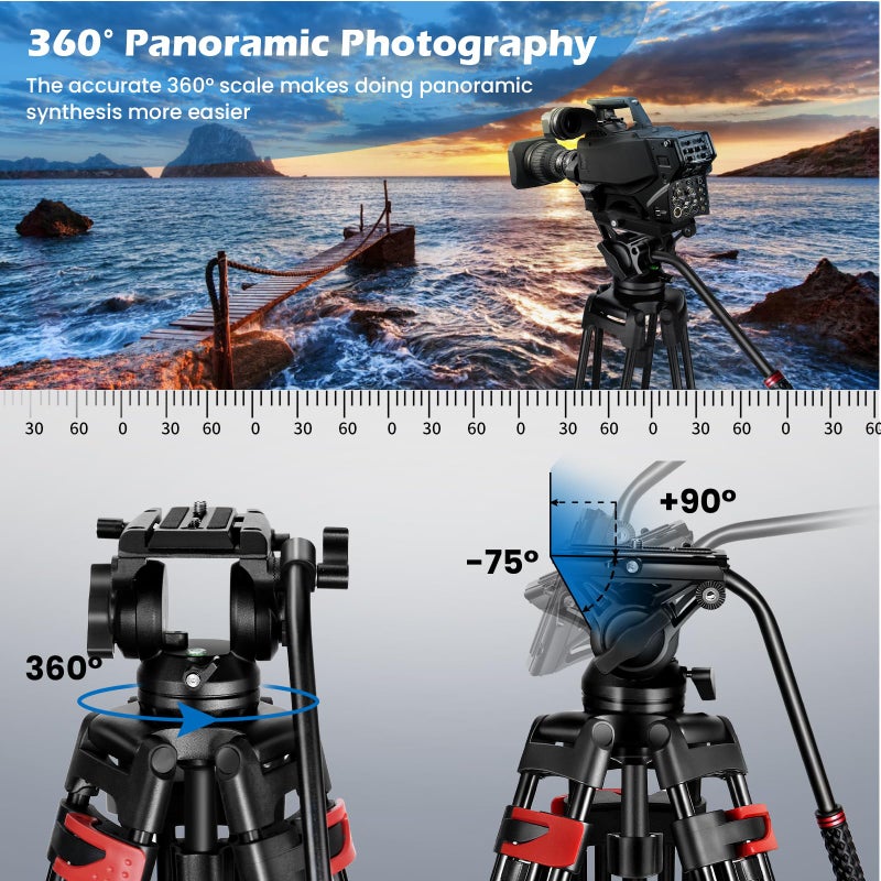 MACTREM 82" /210cm Video Tripod Heavy Duty Tripod with 360Â° Fluid Head,Mactrem Aluminum Tall Tripods Professional Compatible with Canon Nikon Sony DSLR Camera Camcorder Telescope Bnoculars (Load 33Lb) - Image 5
