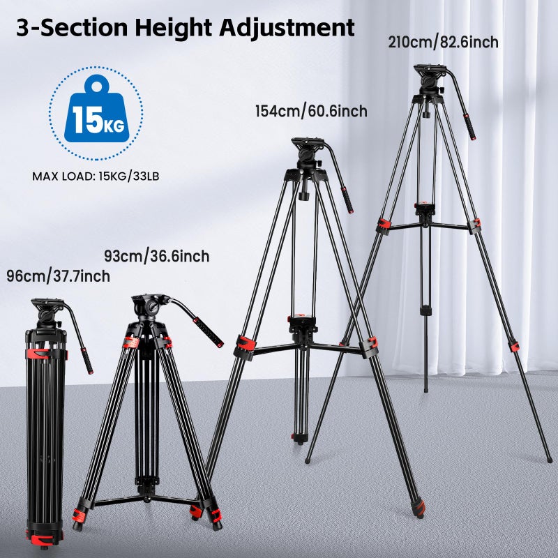 MACTREM 82" /210cm Video Tripod Heavy Duty Tripod with 360Â° Fluid Head,Mactrem Aluminum Tall Tripods Professional Compatible with Canon Nikon Sony DSLR Camera Camcorder Telescope Bnoculars (Load 33Lb) - Image 2