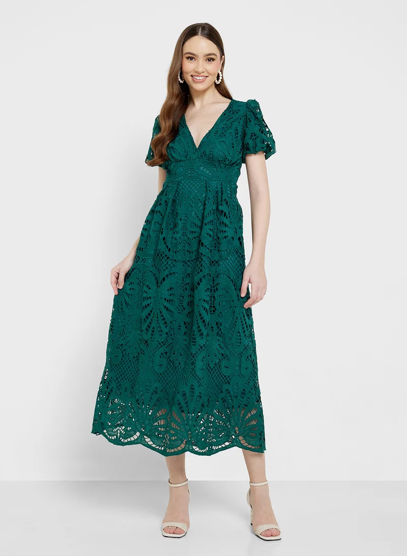 ELLA Puff Sleeve Lace Dress