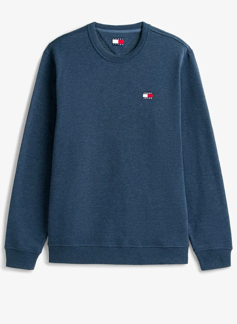 Tommy Jeans Dark Night Navy Htr Tommy Badge Terry Crew Neck Sweatshirt for Men | Best Price UAE