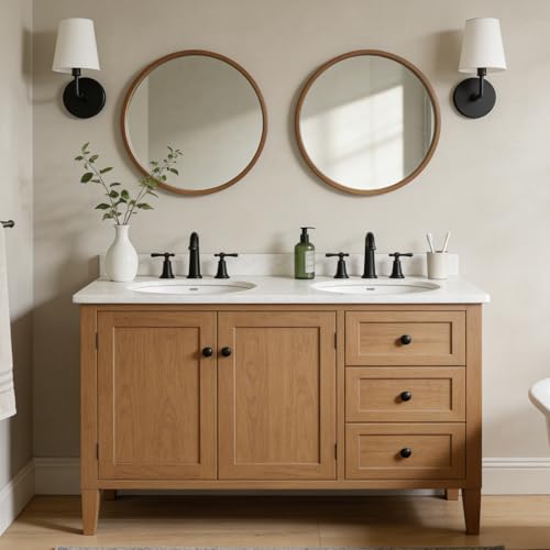 WallBeyond 24 Inch Natural Round Wood Mirror, Circle Wooden Frame Wall Mirror for Bathroom, Living Room, Bedroom, Entryway - Image 4