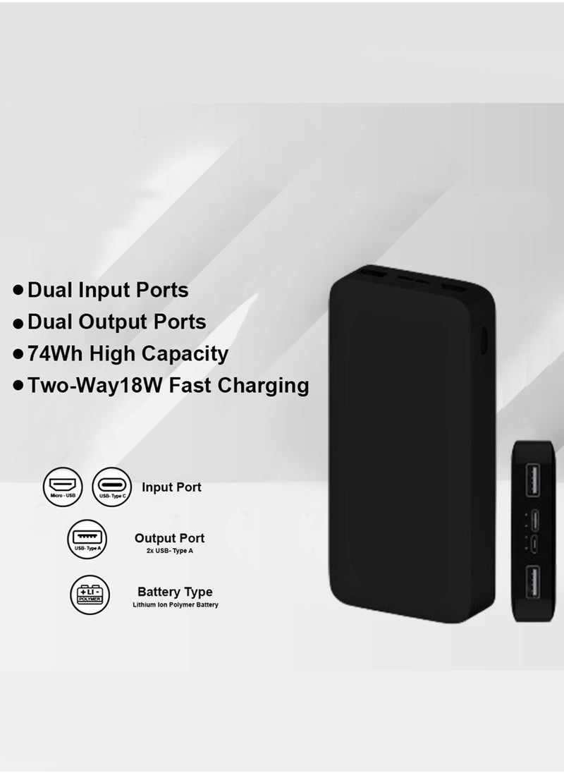 20000mAh Power Bank Portable Charger,18W High Capacity, External Battery Pack Compatible with Smart Devices