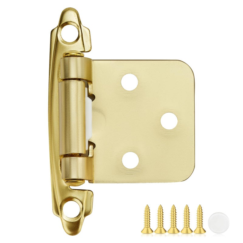 Ravinte Decor 50 Pack 25 Pair Gold Cabinet Hinges - 1/2 inch Overlay Kitchen Cabinet Hinges, Semi-Concealed Hinges, Self Closing Cabinet Door Hinges with Door Bumper, Gold Face Mount Cabinet Hardware - Image 1