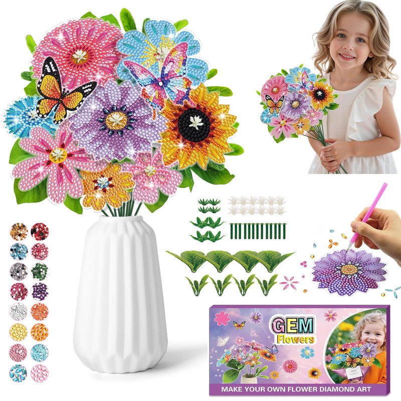 Nardoll Crafts for Girls 812 Make Your Own GEM Art Flower Bouquet Arts and Crafts for Kids Ages 812 Diamond Art Kits for Kids 5D Dimond Art Paintings DIY Art Craft Gifts for 4 5 6 7 10 Year Old - Image 2
