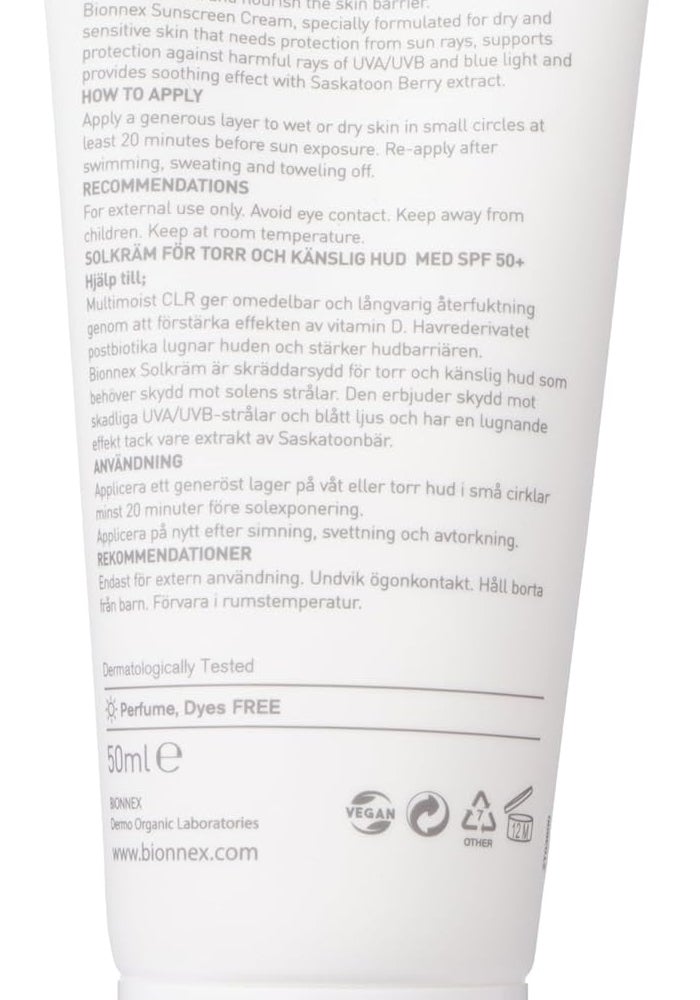 Bionnex Preventiva Sunscreen Cream for Dry & Sensitive Skin SPF50+ - 50 ml - Image 2