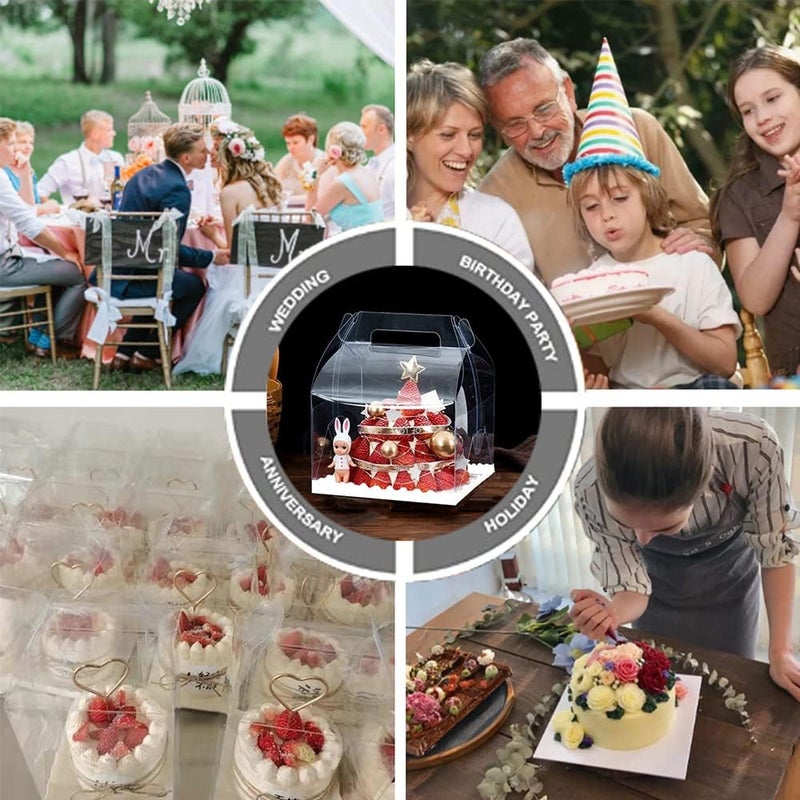 DZOZO Clear Cake Box 6 Inch Cake Box Clear Plastic Baking Box Clear Gift Box with Handle and Base for Cupcakes, Candy, Chocolate and Desserts - Image 5