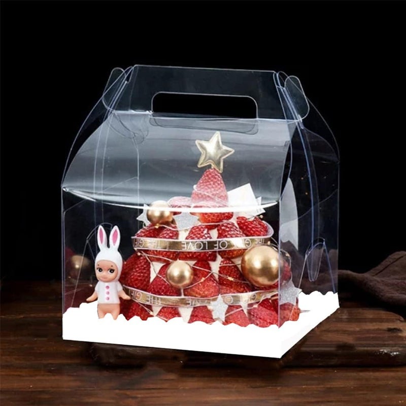 DZOZO Clear Cake Box 6 Inch Cake Box Clear Plastic Baking Box Clear Gift Box with Handle and Base for Cupcakes, Candy, Chocolate and Desserts - Image 2