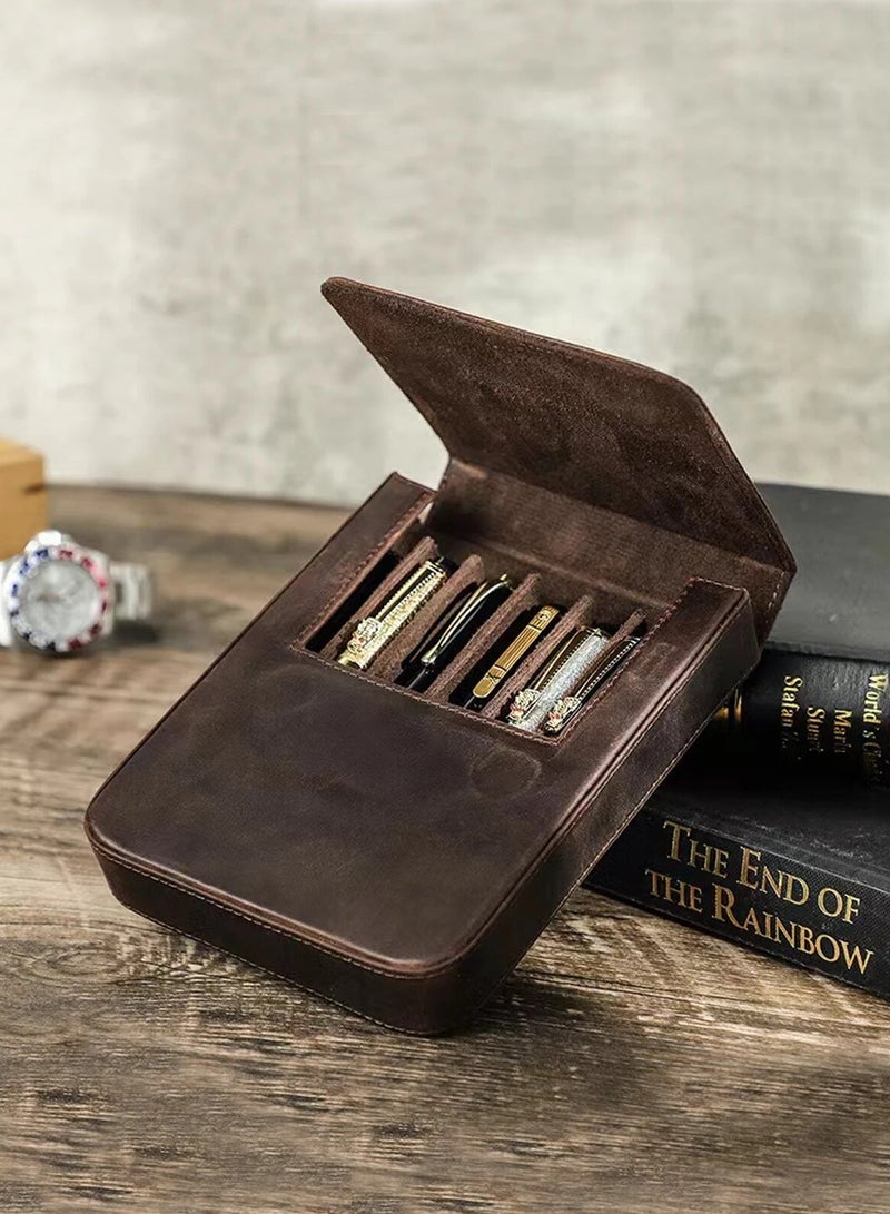 general CONTACT'S FAMILY Handmade Fountain Pen Case Leather For Men Women Holder Pen Pouch Retro Pen Box Organizer Boys Girls School - Image 2