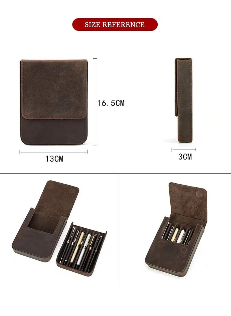 general CONTACT'S FAMILY Handmade Fountain Pen Case Leather For Men Women Holder Pen Pouch Retro Pen Box Organizer Boys Girls School - Image 3