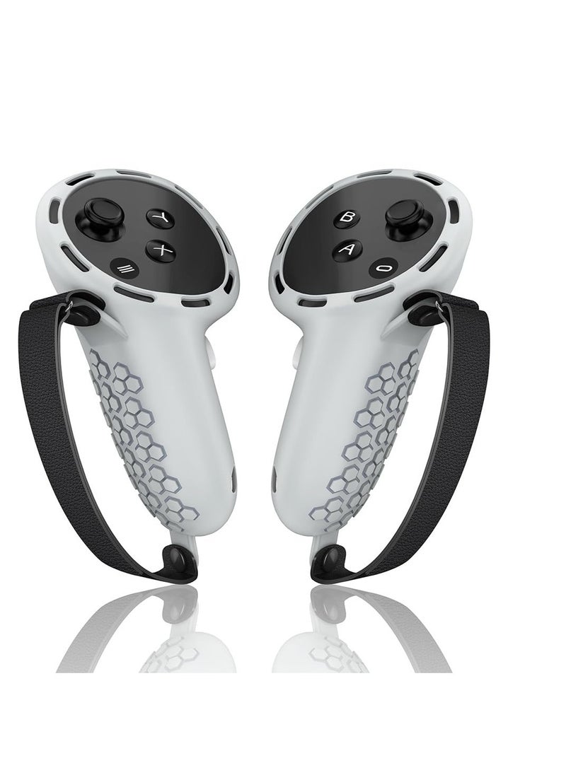 SYOSI Controller Grips for Oculus Quest 3 Comfortable Silicone Cover with Controller Hand Straps 2Pcs Rocker Cap and Joystick Protection Reserve Precise Hole Positions Grey  - Image 1