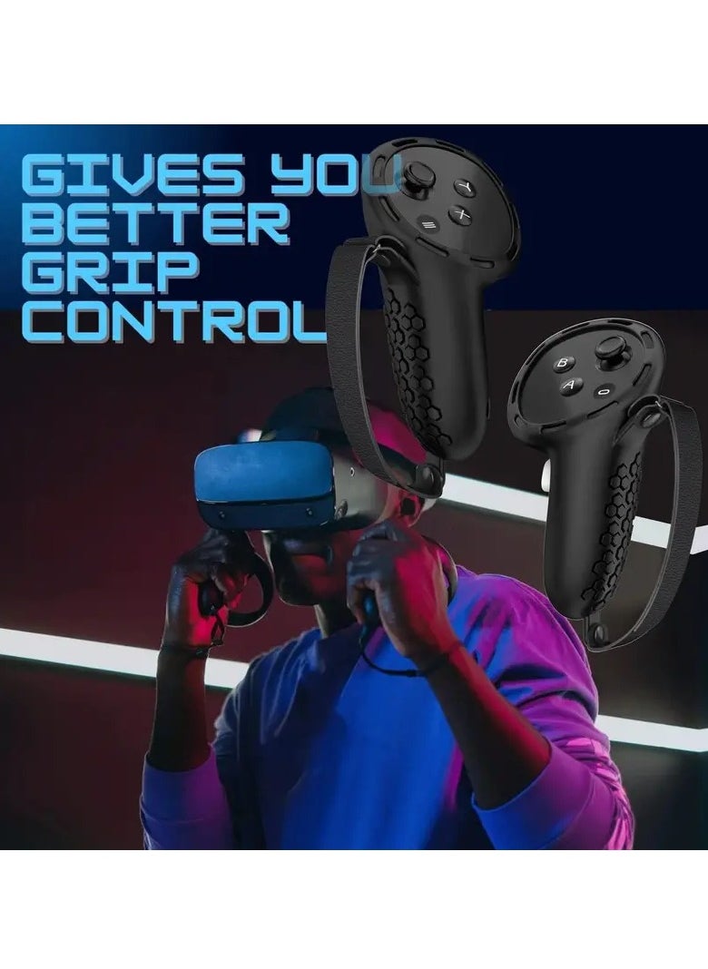 SYOSI - Controller Grips for Oculus Quest 3 Comfortable Silicone Cover with Controller Hand Straps 2Pcs Rocker Cap and Joystick Protection Reserve Precise Hole Positions Grey - Image 1