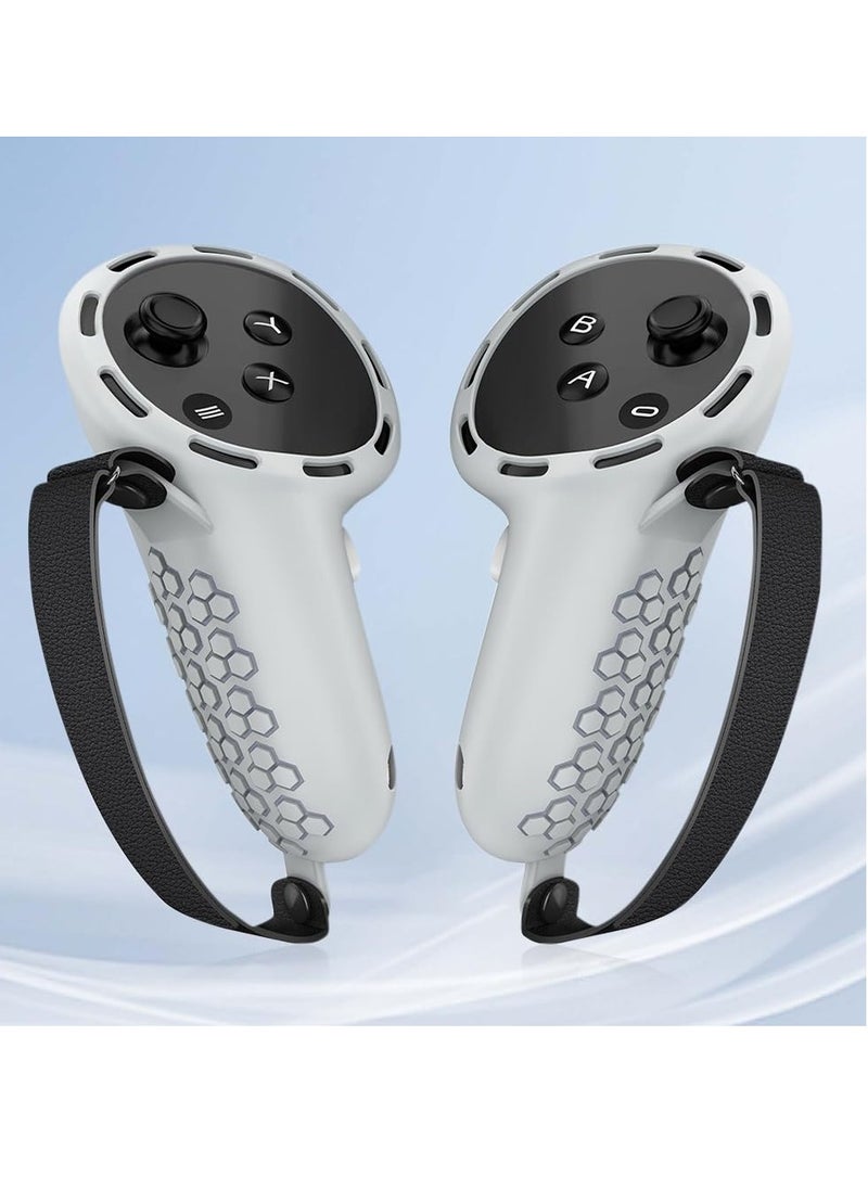 SYOSI Controller Grips for Oculus Quest 3 Comfortable Silicone Cover with Controller Hand Straps 2Pcs Rocker Cap and Joystick Protection Reserve Precise Hole Positions Grey  - Image 3