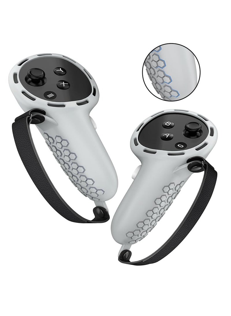 SYOSI Controller Grips for Oculus Quest 3 Comfortable Silicone Cover with Controller Hand Straps 2Pcs Rocker Cap and Joystick Protection Reserve Precise Hole Positions Grey  - Image 4