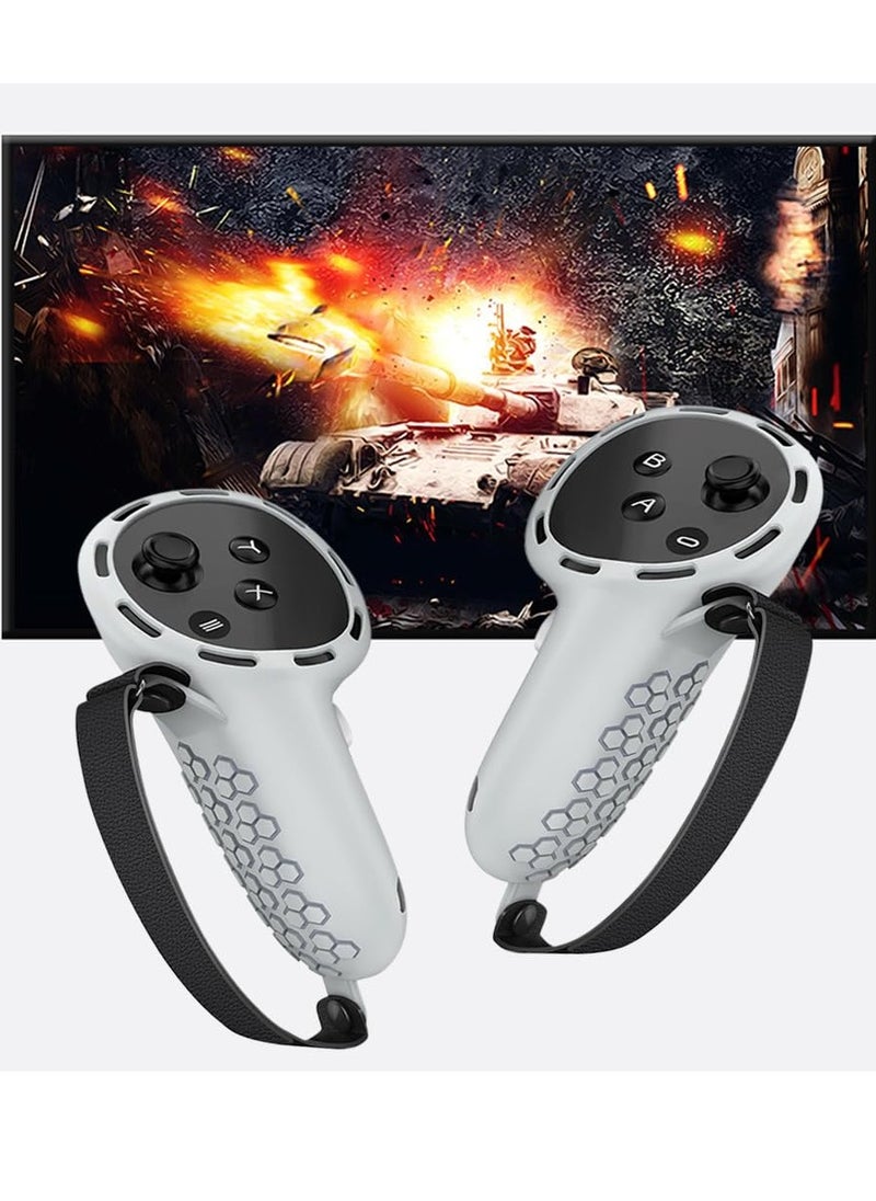 SYOSI - Controller Grips for Oculus Quest 3 Comfortable Silicone Cover with Controller Hand Straps 2Pcs Rocker Cap and Joystick Protection Reserve Precise Hole Positions Grey - Image 1