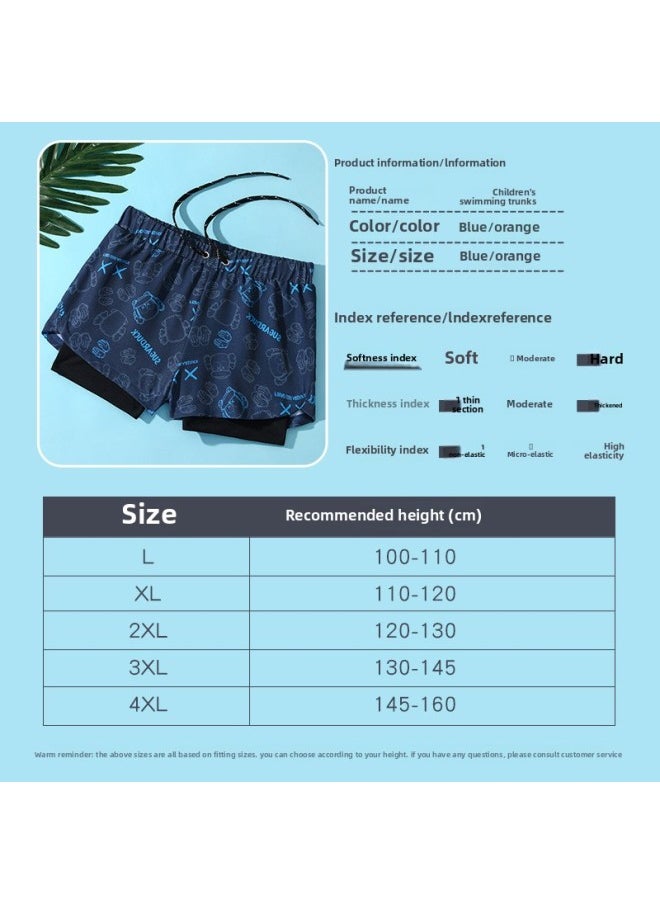 Loquat Children's Swim Trunks Boys' Professional Double-Layer Swim Trunks For Large Children's Swimsuit Embarrassment-proof Breathable Boys' Boxer Swim Trunks-Color:Orange + A Plate-  - Image 3
