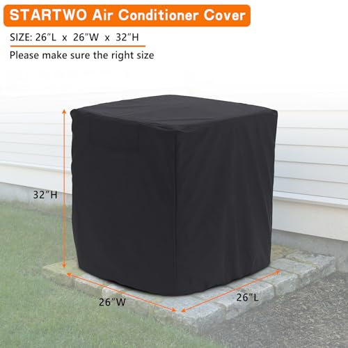 STARTWO Air Conditioner Cover for Outside Units Durable Waterproof Square AC Cover for Outdoor with Windproof Buckles Elastic Hem for Secure Fit Year Around Protection Black W26inD26inH32in - Image 3