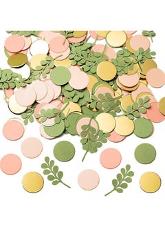 BeYumi BeYumi 300Pcs Sage Olive Green Peach Blush Round Scatter Confetti Dots Greenery Eucalyptus Paper Confetti Table Decoration Bridal Wedding Confetti Baby Shower Birthday Summer Holiday Party Supplies  - Image 1