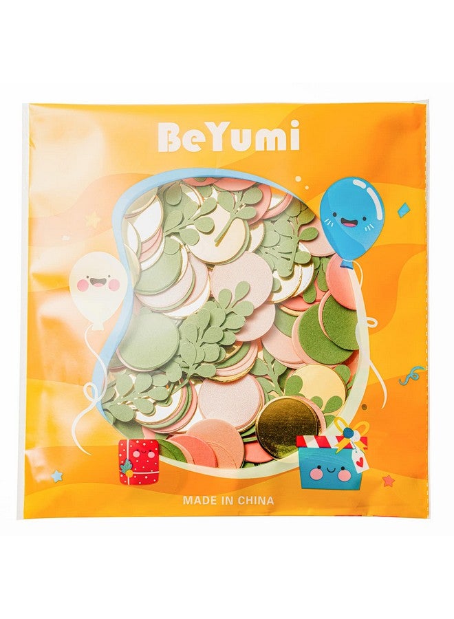 BeYumi 300Pcs Sage Olive Green Peach Blush Round Scatter Confetti Dots Greenery Eucalyptus Paper Confetti Table Decoration Bridal Wedding Confetti Baby Shower Birthday Summer Holiday Party Supplies - Image 5