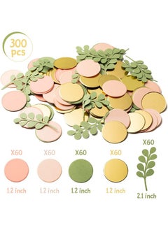 BeYumi BeYumi 300Pcs Sage Olive Green Peach Blush Round Scatter Confetti Dots Greenery Eucalyptus Paper Confetti Table Decoration Bridal Wedding Confetti Baby Shower Birthday Summer Holiday Party Supplies  - Image 2