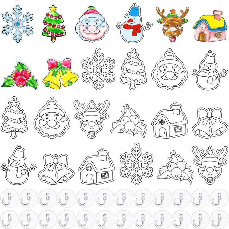 WILLBOND 24 Pieces Christmas Suncatchers Craft for Kids Assorted Sun Catcher Kits for Art Window Sun Catchers with 24 Pieces Suction Cups for Painting Crafts Christmas Home Decor Supplies - Image 1