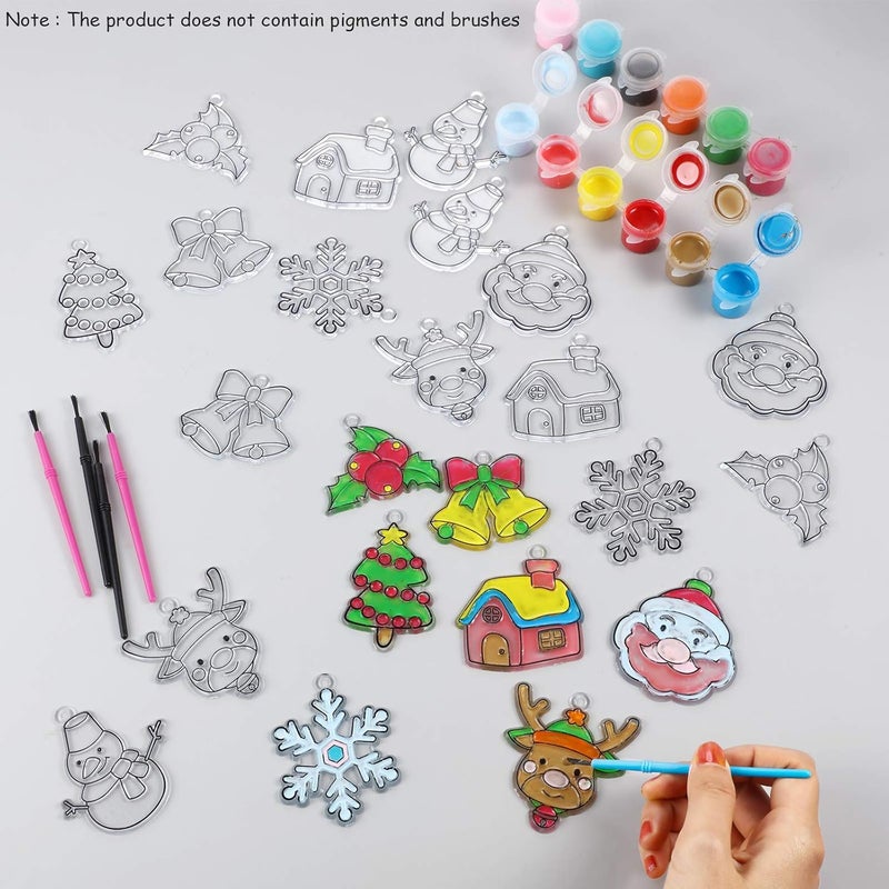 WILLBOND 24 Pieces Christmas Suncatchers Craft for Kids Assorted Sun Catcher Kits for Art Window Sun Catchers with 24 Pieces Suction Cups for Painting Crafts Christmas Home Decor Supplies - Image 2