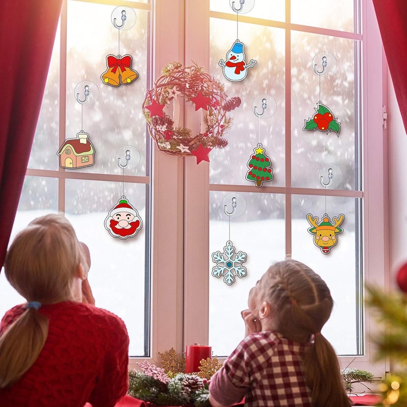 WILLBOND 24 Pieces Christmas Suncatchers Craft for Kids Assorted Sun Catcher Kits for Art Window Sun Catchers with 24 Pieces Suction Cups for Painting Crafts Christmas Home Decor Supplies - Image 4