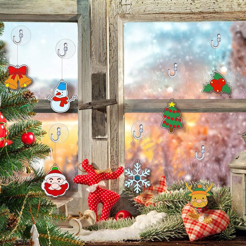 WILLBOND 24 Pieces Christmas Suncatchers Craft for Kids Assorted Sun Catcher Kits for Art Window Sun Catchers with 24 Pieces Suction Cups for Painting Crafts Christmas Home Decor Supplies - Image 5