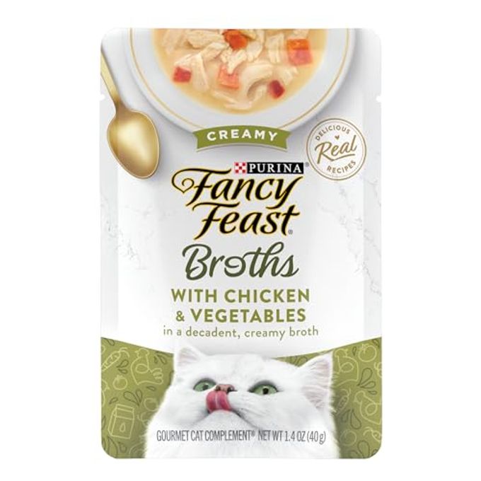 Fancy Feast Purina Fancy Feast Lickable Wet Cat Food Broth Topper, Creamy With Chicken And Vegetables (Pack Of 16) 1.4 Oz. Pouches - Image 1