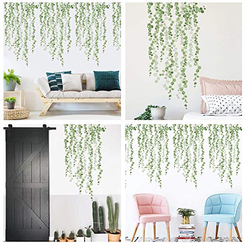 ROFARSO 6 Sheets Hanging String of Pearls Vine Wall Stickers Leaves Green Plants Removable PVC Wall Decals Peel and Stick Decorations Decor for Bedroom Living Room Office Murals(3 Sets) - Image 2
