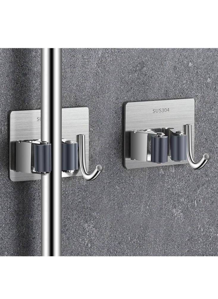 Generic 304 stainless steel mop clamp Punch free mop hook Bathroom broom mop storage rack (5 sets)  - Image 1