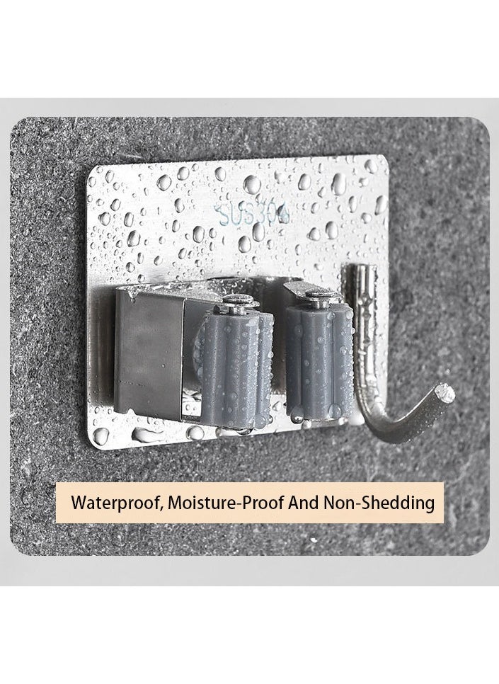Generic 304 stainless steel mop clamp Punch free mop hook Bathroom broom mop storage rack (5 sets)  - Image 3
