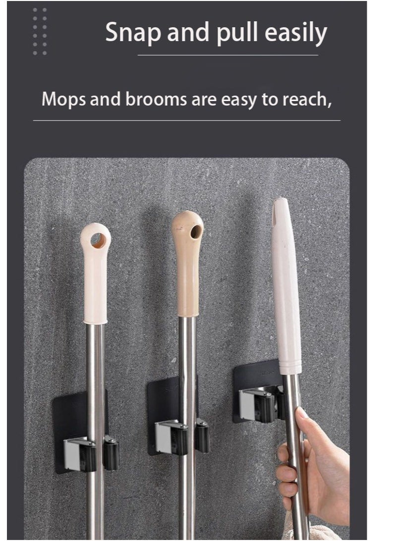 Generic 304 stainless steel mop clamp Punch free mop hook Bathroom broom mop storage rack (5 sets)  - Image 2