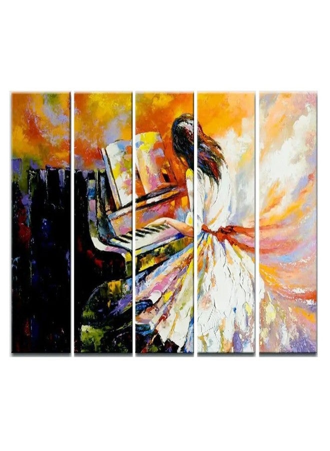 DEKORSTATION Elegant Girl Playing Piano Abstract Design 5 Piece Multi Frame Canvas Printed Wall Painting for Home and Office Decoration - Image 3