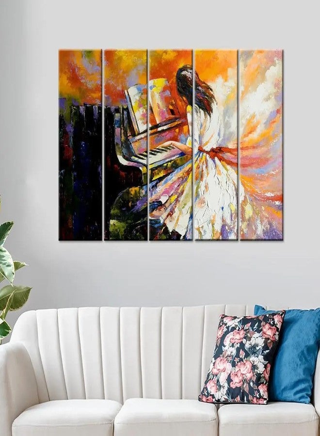 DEKORSTATION Elegant Girl Playing Piano Abstract Design 5 Piece Multi Frame Canvas Printed Wall Painting for Home and Office Decoration - Image 1