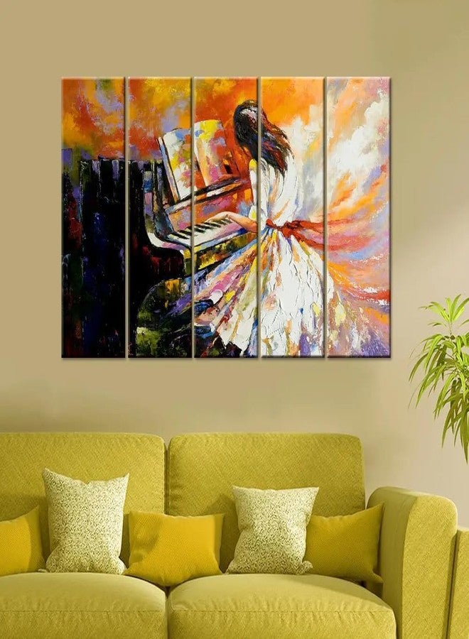DEKORSTATION Elegant Girl Playing Piano Abstract Design 5 Piece Multi Frame Canvas Printed Wall Painting for Home and Office Decoration - Image 5