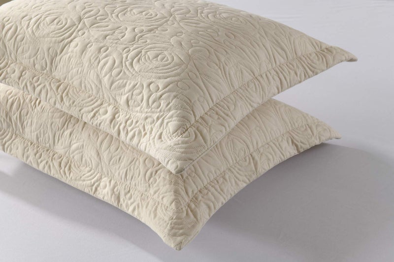 MarCielo 2-Piece Embroidered Pillow Shams, Decorative Microfiber Pillow Covers Set, Standard Size, Beige - Image 3