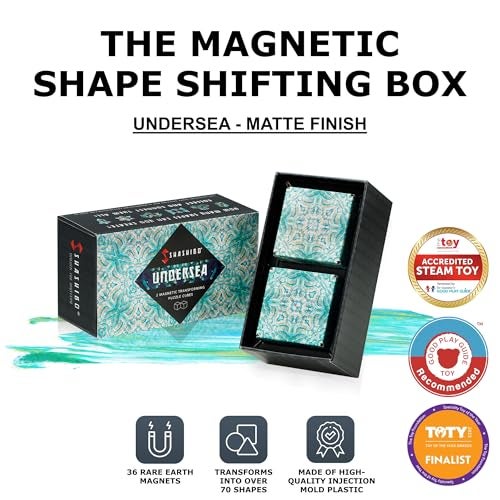 Shashibo Shape Shifting Box AwardWinning Patented Fidget Cube w 36 Rare Earth Magnets Transforms Into Over 70 Shapes Gift Box Download Fun in Motion Toys Mobile App Undersea 2 Pack - Image 5