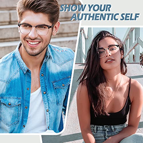 CGID Happy Store CN56 Vintage Inspired Classic Horn Rimmed Half Frame Nerd UV400 Clear Lens Glasses,Glossy Black - Image 2