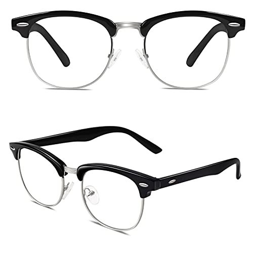 CGID Happy Store CN56 Vintage Inspired Classic Horn Rimmed Half Frame Nerd UV400 Clear Lens Glasses,Glossy Black - Image 1