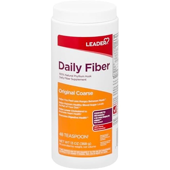 Leader Psyllium Husk Powder Supplement 4-in-1 Fiber for Digestive Health, Plant Based 100% Natural Psyllium Husk Daily Fiber, Gluten Free, Non-GMO, Compare to Meta-mucil Multihealth (13 OZ) - Image 1