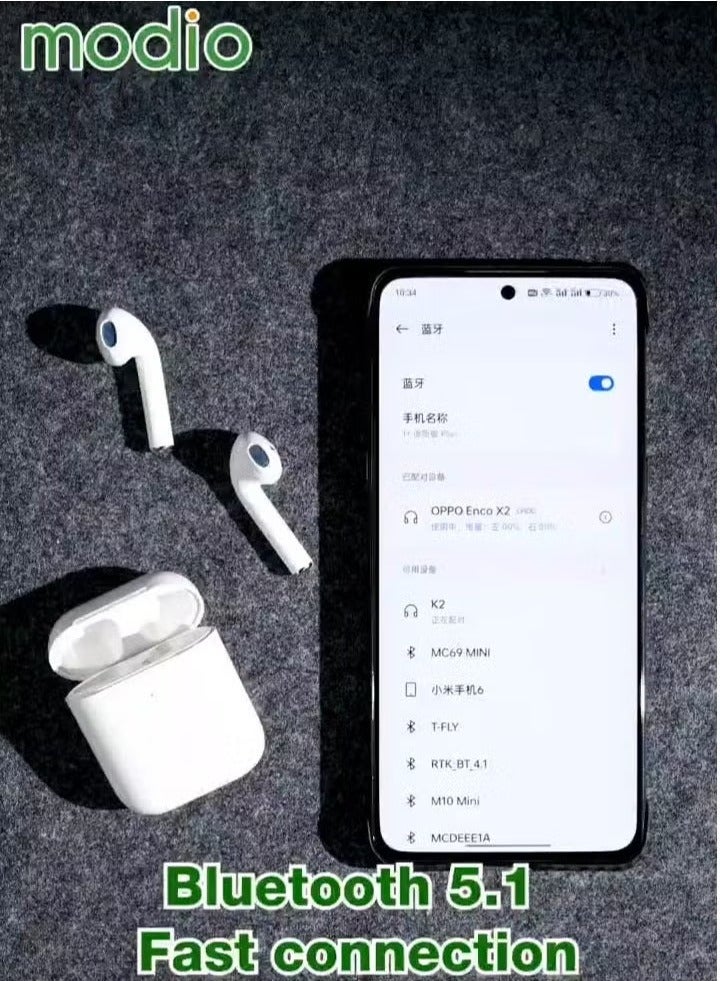 modio K2 True Wireless Earphones with ENC Noise Reduction – High-Quality Audio & Crystal Clear Microphone | Touch Control, Comfortable Fit & Long Battery Life | Compatible with iPhone, iPad & All Bluetooth Devices – White - Image 4