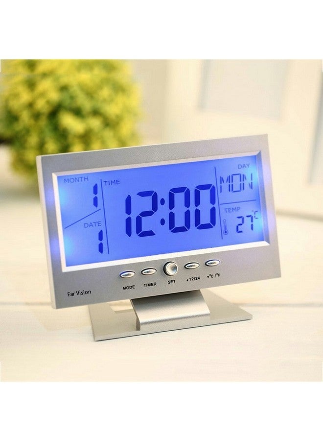 ROYALS ساعة رقمية LCD من رويالز مع تقويم، مستشعر حرارة، منبه لطاولة ومكتب الدراسة، ساعة بأرقام كبيرة - Image 1